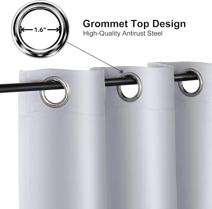 ChrisDowa Grommet Room Darkening Curtains for Bedroom and Living Room - 2 Panels Set Thermal Insulated Blackout Curtains (Greyish White, 52W x 63L