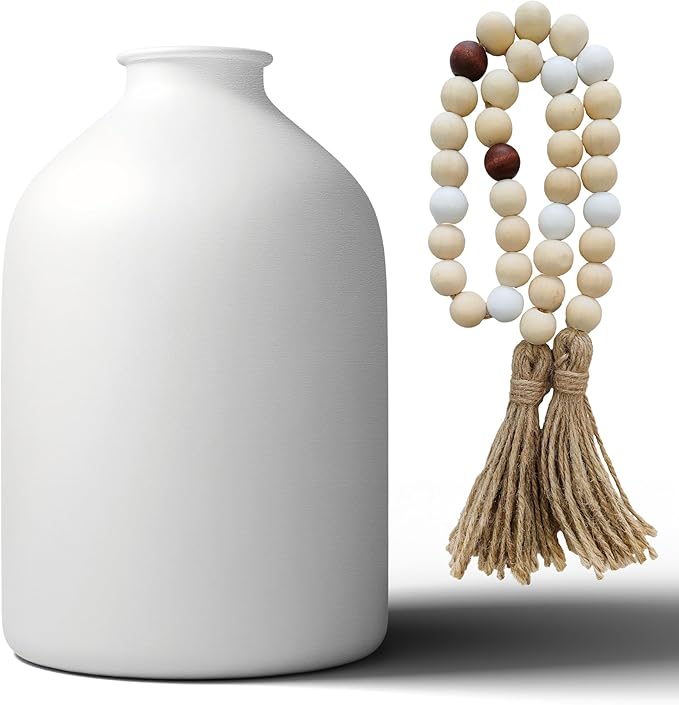 Flower Vase Home Decor, White Vases for Centerpieces Living Room,Small Vases for Flowers Metal Matte (8.6in Tall) Pampas Grass Vase for Coffee&Console Dining Entryway Tables Decorative vase