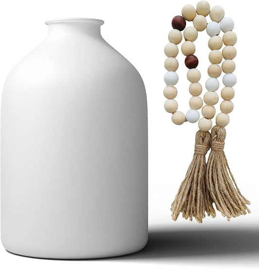 Flower Vase Home Decor, White Vases for Centerpieces Living Room,Small Vases for Flowers Metal Matte (8.6in Tall) Pampas Grass Vase for Coffee&Console Dining Entryway Tables Decorative vase
