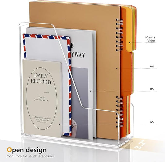 SANRUI 2-Pack Acrylic Magazine File Holder Desk Organizer Magazine Rack, Clear, Vertical File Sorter Holders, 9.45" D x 3.54" W x 10.24" H
