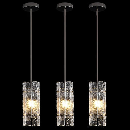 Pearl Black Crystal Pendant Light for Kitchen Island, Luxury Mini Water Ripple Glass Chandelier Fixture, Modern round Adjustable Hanging Pendant Lighting for Dining Room Bathroom Hallway (3-Pack)