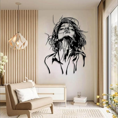 Tuglona Abstract Woman Face Metal Wall Decor, Woman Face Metal Wall Art, Abstract Line Wall Decor, Minimalist Female Line Art, Modern Wall Decoration, Bathroom Wall Hanging (Silver, 41"x30"/105x76cm)