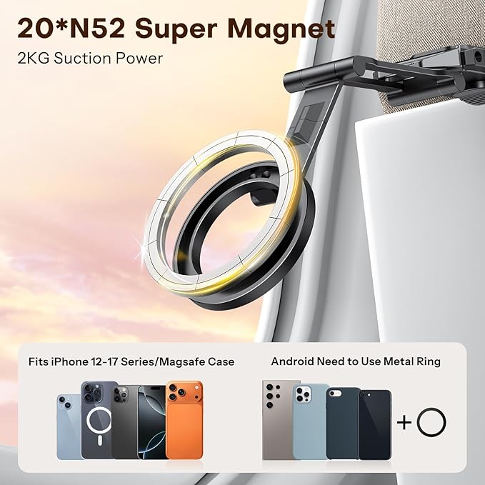 OMOTON 360°Rotating for MagSafe Tripod, New Upgrade with 1/4" Screw Arca, Adjustable Magnetic Phone Tripod for iPhone 17/16/15 Pro Max Air, Foldable Selfie Stick Fits Vlog, Gym, Travel Essentials
