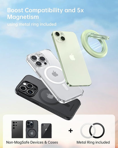 SYNCWIRE for MagSafe Ring Phone Holder, 360° Rotation Magnetic Cell Phone Grip Dual-Sided Magnets Phone Ring Kickstand Compatible with iPhone 17 16 15 14 13 12 Pro Max MagSafe, Android, Samsung etc.