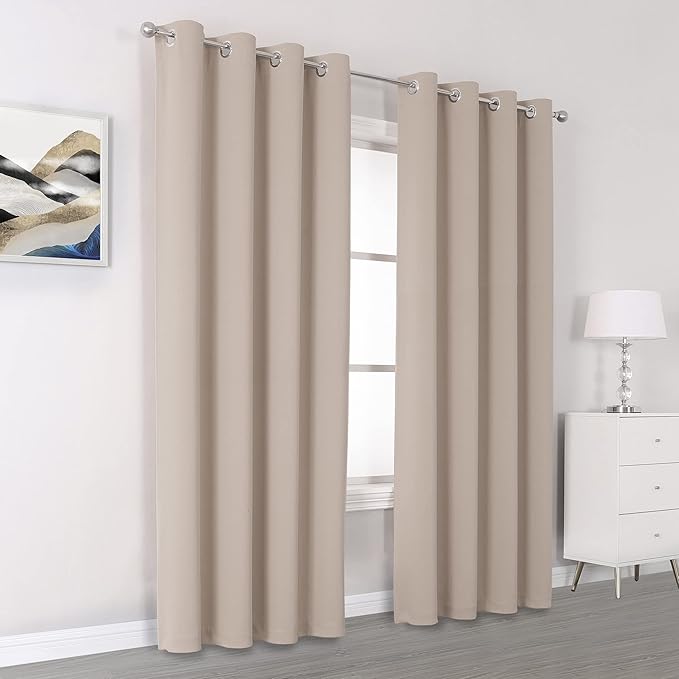 DUALIFE Room Darkening Bedroom Curtain Panels - 90 Inches Long 2 Panels Set Window Treatment Thermal Insulated, Privacy Draperies (52 inches Width, Warm Taupe, 1 Pair)
