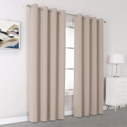 DUALIFE Room Darkening Bedroom Curtain Panels - 90 Inches Long 2 Panels Set Window Treatment Thermal Insulated, Privacy Draperies (52 inches Width, Warm Taupe, 1 Pair)
