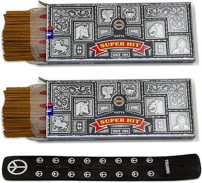 TRUMIRI Incense Stick Holder Bundle with Satya Super Hit 100g Incense Sticks - Pack of 2 (Approx 200 Sticks)