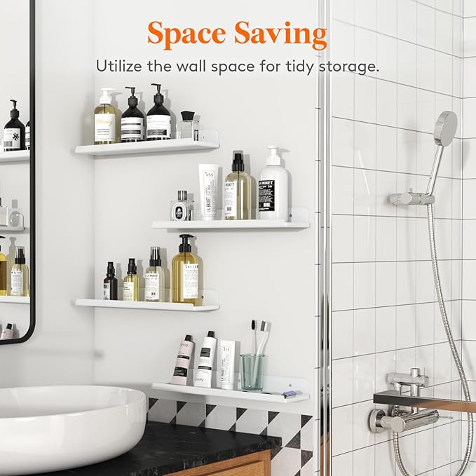 Lifewit Floating Shelves for Bathroom, 15" Acrylic Wall Organizer for Perfume, Makeup, Figures, Nail Polish, Photo, Book, Decor Display Rack for Nursery, Living Room, Bedroom, Kitchen, White, 10 Pack