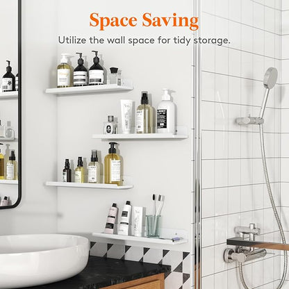 Lifewit Floating Shelves for Bathroom, 15" Acrylic Wall Organizer for Perfume, Makeup, Figures, Nail Polish, Photo, Book, Decor Display Rack for Nursery, Living Room, Bedroom, Kitchen, White, 12 Pack