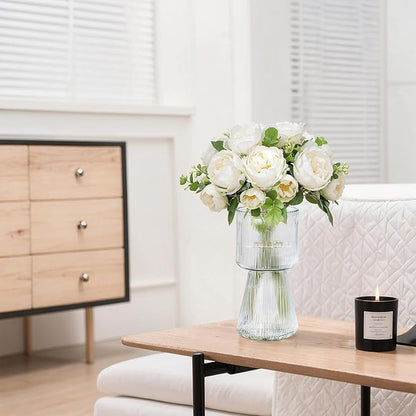 VECELO Modern Ribbed Glass Vase, Clear Flower Vase for Table Centerpiece, Modern Glass Vase for Living Room, Bedroom, Dining Table, Entryway, Office, Wedding, 7.5 Inches