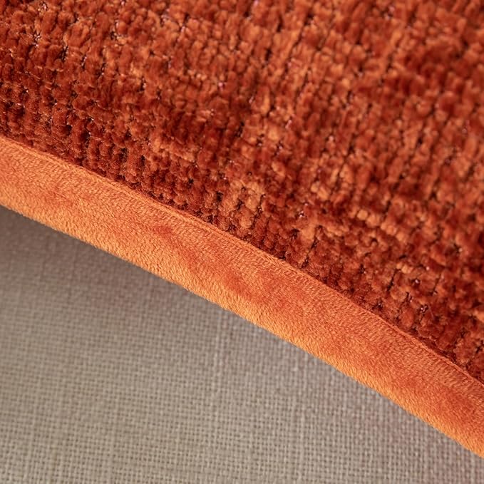 Yaertun Pack of 2 Chenille Textured Decorative Throw Pillow Covers Accent Solid Cushion Cover Soft Cozy Pillow Case with Velvet Back for Couch Sofa Bed Living Room 22x22 Inch Rust