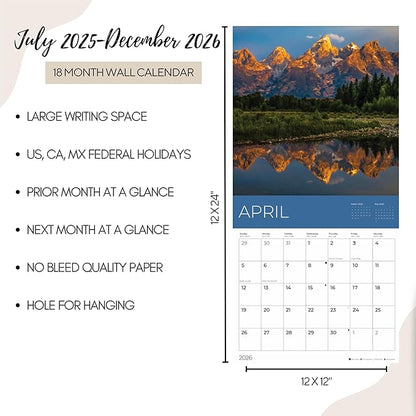 Mountains Wall Calendar 2026 | Nature Calendar | 12" x 24" Open | Giftable Scenic Calendar 2026 | Thick & Sturdy Paper for Organizing & Planning | Pacific Waters Press (Mountains)
