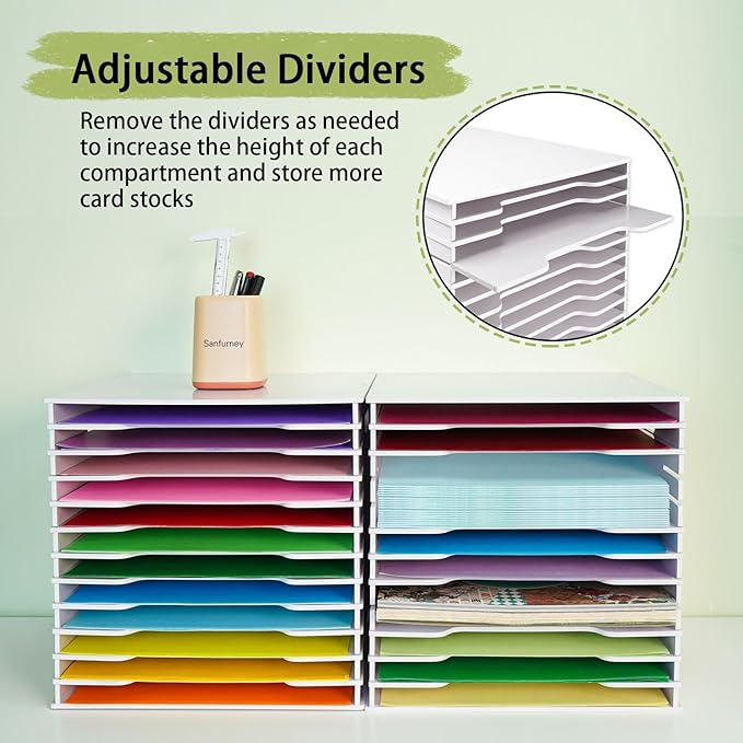 SANFURNEY Scrapbook Paper Organizer for Sizes 12" x 12", File Sorter Storage, Document Holder, Desktop Scrapbook Paper Organizer Rack for Home Office School (White, 12 Slots - Standard Size - 2PCS)