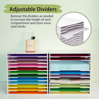 SANFURNEY Scrapbook Paper Organizer for Sizes 12" x 12", File Sorter Storage, Document Holder, Desktop Scrapbook Paper Organizer Rack for Home Office School (White, 12 Slots - Standard Size - 2PCS)