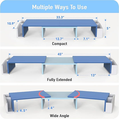 Simple Houseware Desk Dual Monitor Stand Riser with Drawer, Blue