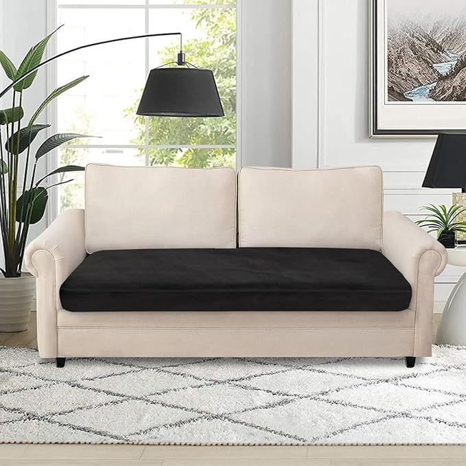 NAISI Couch Cushion Covers 1 Piece Velvet Stretch Loveseat Cover or 2 Seat Sofa Cover Soft Individual Couch Covers for Sectional Sofa(1 PC for 2-Seat Cushion or Loveseat,Black)