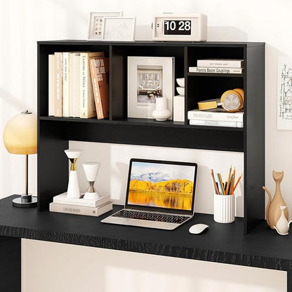 GOFLAME 4 Cubes Desktop Bookshelf, 37” Tabletop Wood Desk Shelf for Computer Monitor, Modern Countertop Desk Display Hutch Storage Organizer Shelf for Home Office, Dorm, Study (Black)