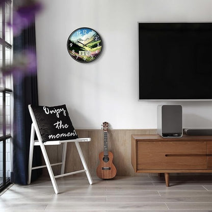 Digital Large Display Silent Wall Clock with Temperature Date Mountain Flowers Modern Non-ticking Battery Operated Mount Clocks Bathroom Kitchen Clock Farmhouse Living Room Office Decor 12 Inch