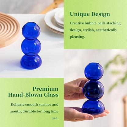 Glass Bubble Vases for Flowers, Hewory 2pcs Blue Unique Cute Single Flower Vase for Centerpieces, Funky Aesthetic Vase Skinny Bud Vase, Cool Groovy Decor for Home Living Room Bedroom Office Tabletop