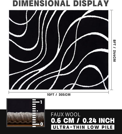 YIHOUSE Black Modern Area Rugs 8x10,Large Black and White Washable Rug for Living Room,Thin Abstract Geometric Rug,Minimalist Striped Rugs 8x10 for Bedroom,Office