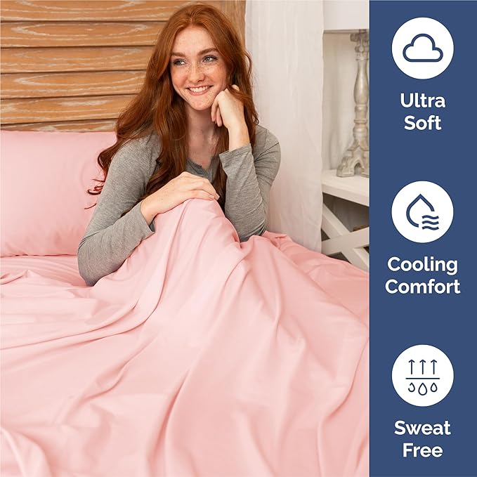 Split King Size 5 Piece Sheet Set - Comfy Breathable & Cooling Bed Sheets Set - Hotel Luxury Bedding for Women, Men, Kids, Teens, Boys & Girls - Deep Pockets, Soft, Wrinkle Free - Oeko-Tex - Baby Pink