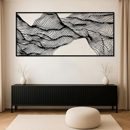 Abstract Lines Metal Wall Decor, Abstract Wavy Lines Metal Wall Art, Large Contemporary Wall Decor, Minimalist Line Wall Art, Modern Geometric Wall Sculpture for Living Room (White, 59"x27"/150x67cm)