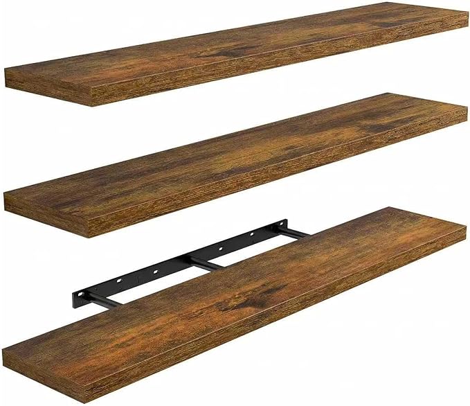 AMADA HOMEFURNISHING 23.6" L Floating Shelves, Wall Shelves Set of 3 for Bathroom/Living Room/Bedroom/Kitchen, Floating Shelves for Wall Decor with Invisible Brackets - AMFS44V, Rustic Brown
