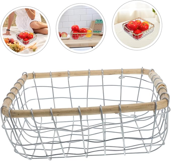 Mikinona Iron Wire Woven Basket Decorative Storage Container for Fruits Snacks and Bread Compact Multi-purpose Basket for Picnics Desks and Home Organization Elegant Design