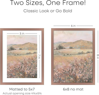 Homeforia 6x8 Picture Frame Mocha, High End Metal 6 x 8 Mocha Frames with Mat 5 x 7 for Art, 8x6 Desk Frame Matted to 5x7 inch Photo, 6 by 8 Wall or Tabletop Frames, Tempered Glass, Wall Kit, Set of 1