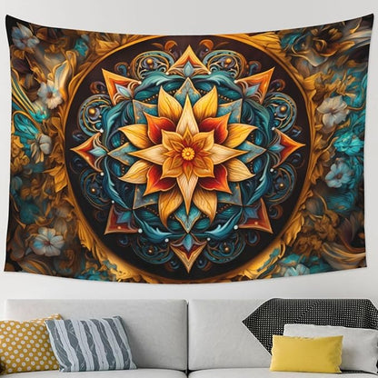 Smacget Mandala Floral Boho Multicolor Flower Psychedelic Wall Hanging for Teen Girls - Blue Orange Tarot Aesthetic Witchy Tapestry for Bedroom Dorm Decor - Hippie Tapestry 80"X60"