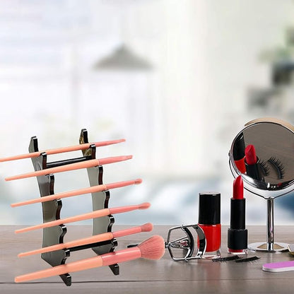 2 Pieces Plastic Pen Holder Stand, 6-Slots 2 Kinds Vertical and Horizontal Pen Display Stand Eyebrow Pen Stand Makeup Brush Rack Organizer for School Office Home Store (Black)