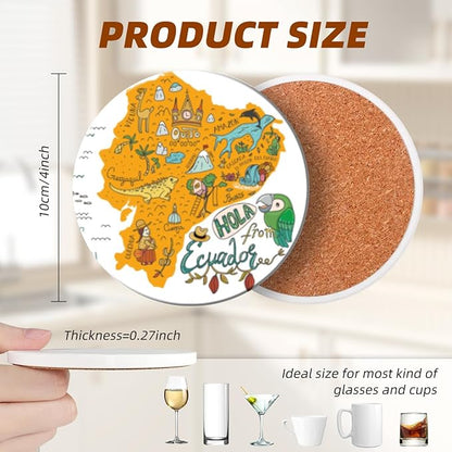 Coasters Set of 6 Ceramic Drink Coaster with Cork Base Modern Style Coasters for Mugs and Cups Office Kitchen 4 in