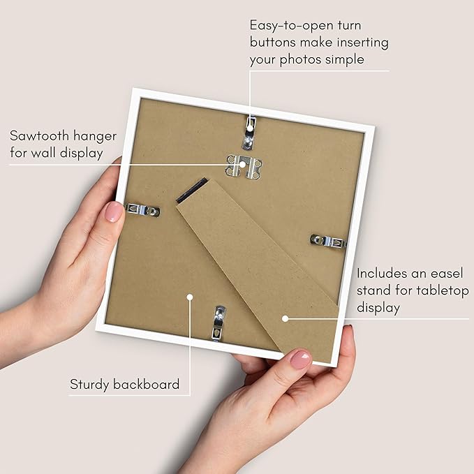 Americanflat 8x8 Picture Frame with Shatter-Resistant Glass - Use as 5x5 Frame with Mat or Display 8x8 Photo Without Mat - Streamline Collection - Square Frames for Tabletop or Wall - White