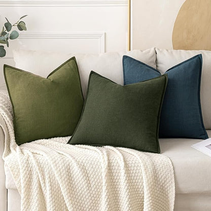 MIULEE Decorative Linen Pillow Covers 24x24 Inch Green Boho Farmhouse Neutral Couch Throw Pillows for Bed Pack of 2 Accent Outdoor Pillowcase Modern Sofa Cushion Livingroom Home Decor