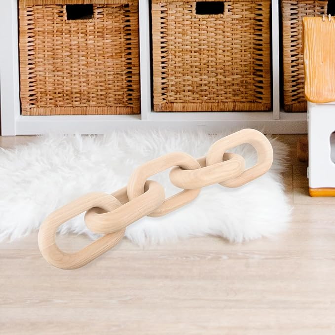 OSOLADY Wood Chain Link Decor: 5-Link Decorative Wooden Chain - Aesthetic Home Decor for Farmhouse Bookshelf Coffee Table Living Room Racks Cabinet
