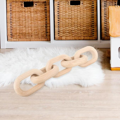 OSOLADY Wood Chain Link Decor: 5-Link Decorative Wooden Chain - Aesthetic Home Decor for Farmhouse Bookshelf Coffee Table Living Room Racks Cabinet