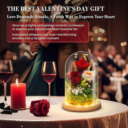 Forever Flowers Preserved Roses Prime Delivery for Women, Glass Dome Light Up Preserved Flowers, Christmas Anniversary Thanksgiving Gifts for Wife Girlfriend Women Best Friend Grandma(Red)