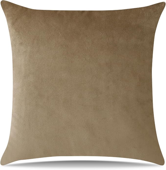 Artscope Luxury Velvet Pillow Covers Decorative Square Pillowcases Soft Solid Cushion Cases for Couch Sofa Bedroom Home Decor 18x18 Inch Golden Brown