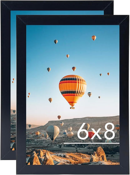 6x8 Picture Frame Set of 2 Black for Wall Hanging or Tabletop- Wall Mounting Horizontally or Vertically, 6 x 8 Wall Gallery Poster Photo Frames for 6 by 8 Photo,2 Pack, Black