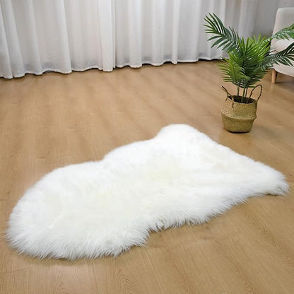 Genuine Sheepskin Rug New Zealand Fluffy Lambskin Rug, Natural Luxury Sheepskin Throw for Bedroom Living Room Children's Room - Premium Area Rug Chair Cover (2×3 Feet, Cream White)