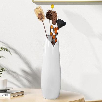 12Inch Tall White Ceramic Flower Vases,Home Decor Vase for Pampas Grass,Modern Textured Vases for Living Room Decorations,Shelf,Table Centerpieces,Farmhouse Small Ceramic Vase