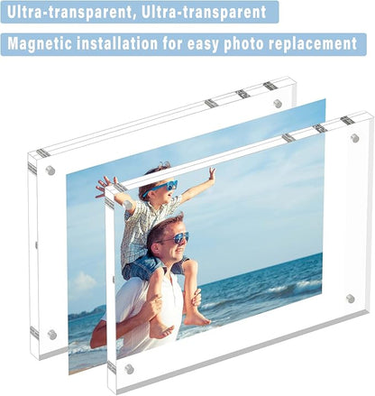 HELPLEX Acrylic Frame, 5 Pack 8x10 Picture Frames, 20mm Thicker Frameless Clear Frame Double Sided Magnetic Frame, Free Standing Desktop Display Stand Acrylic Frames
