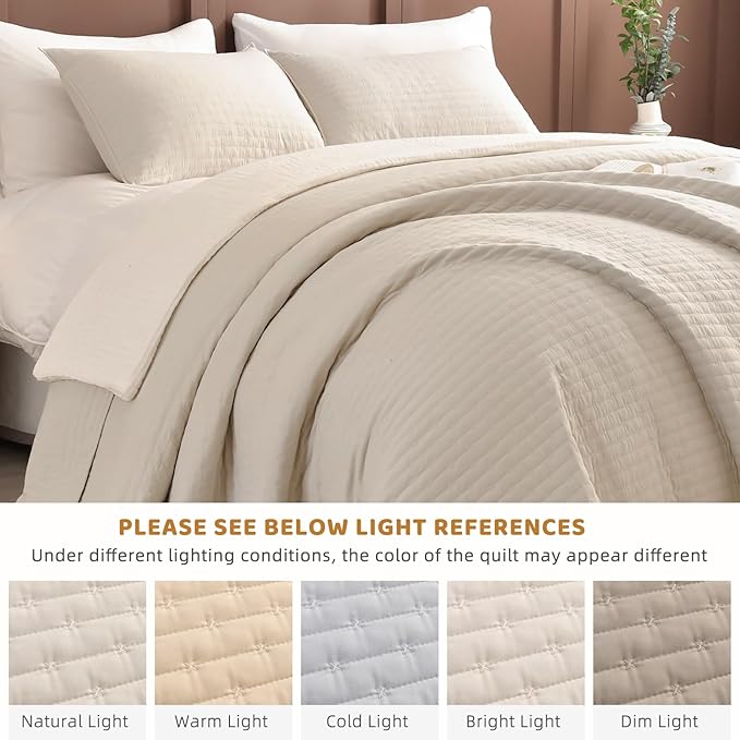 Sanracie California King Bedspreads 120"x120", 100% Cotton Wheat Colored Oversized King Quilt Coverlet Set Extra Large Wide Breathable Lightweight Cozy Cloud Quilt Bed Cover Thin Quilt for All Season
