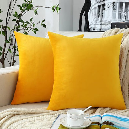 Jeneoo Fall Velvet Throw Pillow Covers 20x20 Inch 2 Pack, Super Soft Thick Decorative Square Cushion Cases for Sofa Couch Bedroom Car,Mustard Yellow