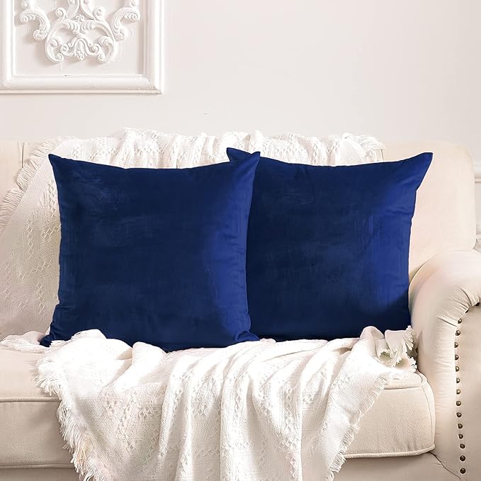 FY FIBER HOUSE Pack of 2 Velvet Throw Pillow Covers Decorative Pillowcase Soft Solid Cushion Cover, 16 x 16 Inch, Midnight Blue