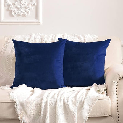 FY FIBER HOUSE Pack of 2 Velvet Throw Pillow Covers Decorative Pillowcase Soft Solid Cushion Cover, 20 x 20 Inch, Midnight Blue