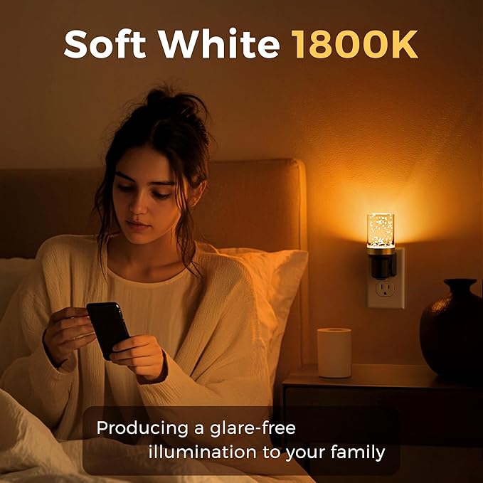 L LOHAS LED Night Light, Dimmable Night Lights Plug into Wall, Automatic Night Lights Plug in with Auto Light Sensor, 1800K Amber Warm Light 0-100LM Brightness LED Night Light for Hallway Bedroom