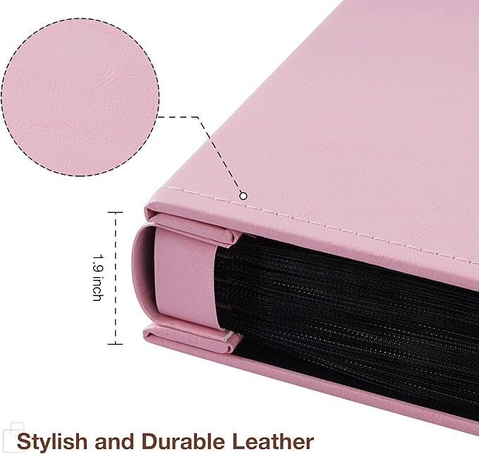 potricher Small Photo Album 4x6 200 Photos Leather Cover Picture Book with 200 Horizontal Pockets for Family Wedding Anniversary and Baby (Pink)