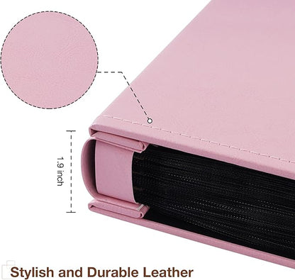 potricher Small Photo Album 4x6 200 Photos Leather Cover Picture Book with 200 Horizontal Pockets for Family Wedding Anniversary and Baby (Pink)