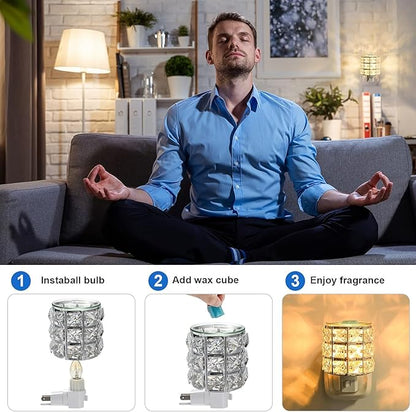 KUPOO Plug-in Wax Warmer,Crystal Wax Melt Warmer Electric Home Fragrance Warmer for Essential Oils Candle Wax Tarts and Melts,Scent Warmer Night Light (Silver Crystal)